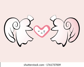 An image of an angel taking mental care. Can be used for logos and icons. Hand drawn vector.