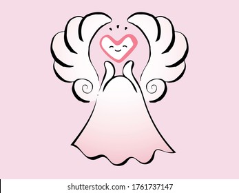 Una imagen de un ángel cuidando de su salud mental. Se puede usar para logotipos e iconos. Vector dibujado a mano.