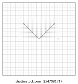 Imagem de ângulo formado por linhas perpendiculares na interseção da grade de coordenadas na folha de caderno de papel quadriculado. Folha de papel escolar forrada em uma gaiola com desenho matemático de linhas angulares