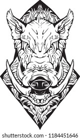 Image of an angry boar. Isolated. Coloring page.
