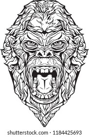 Image of an angry gorilla. Isolated. Coloring page.