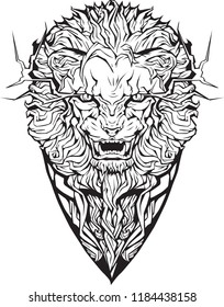 Image of an angry lion. Isolated. Coloring page.