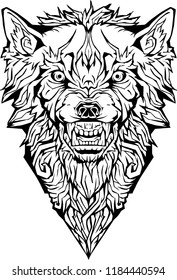 Image of an angry wolf. Isolated. Coloring page.