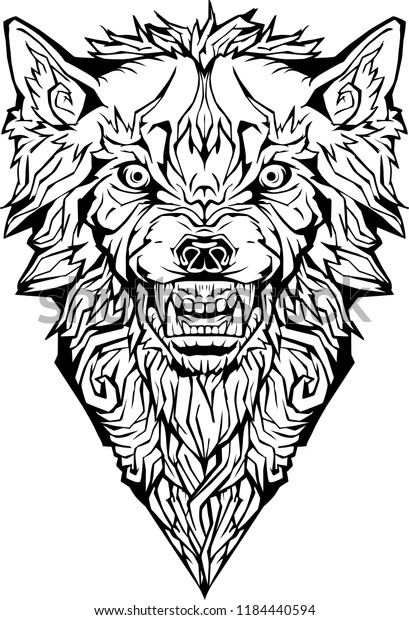 image angry wolf isolated coloring page stock vector