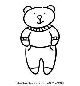 Image of animal. Drawing of a Teddy bear. Children's toy. Vector symbol. Icon in the style of Doodle.