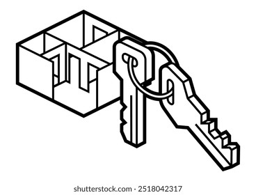 Image of apartment and keys. Real estate illustration in isometry style.