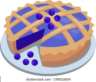 image of an appetizing blue blueberry pie garnished with blueberries.
stock isolated illustration on white background for printing on postcards, websites, advertisements and menus of shops, cafes 