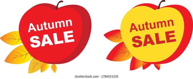 Image of an Apple with leaves and the inscription SALE.Vector image on a white background.