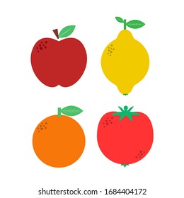 Image of a apple, tomato, a lemon and an orange. Nice fruit icons.
