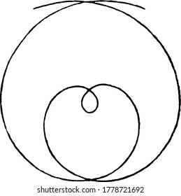 it is an image of archimedean spiral, having two roundles, one wire shown here with two roundals making heart shape in center of it, vintage line drawing or engraving 