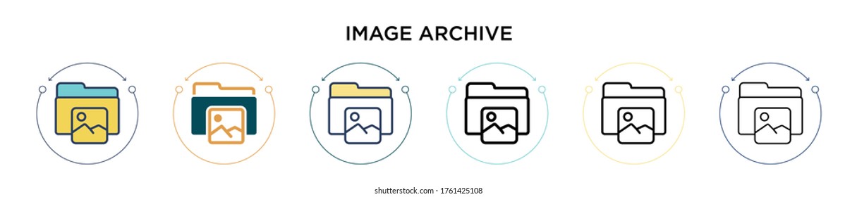 Image archive icon in filled, thin line, outline and stroke style. Vector illustration of two colored and black image archive vector icons designs can be used for mobile, ui, web