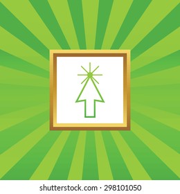 Image of arrow cursor in golden frame, on green abstract background