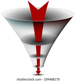 An image of am arrow passing through a funnel chart.