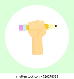 Image of an artist's hand squeezing his favorite tool. Vector illustration