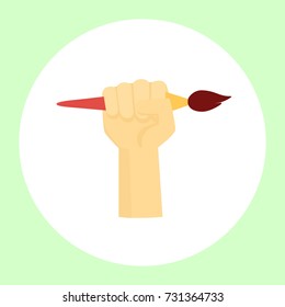 Image of an artist's hand squeezing his favorite tool. Vector illustration