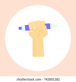 Image of an artist's hand squeezing his favorite tool. Vector illustration