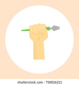 Image of an artist's hand squeezing his favorite tool. Vector illustration