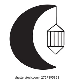 Bildmotive des Halbmondes und des hängenden Lampensymbols des Ramadan.