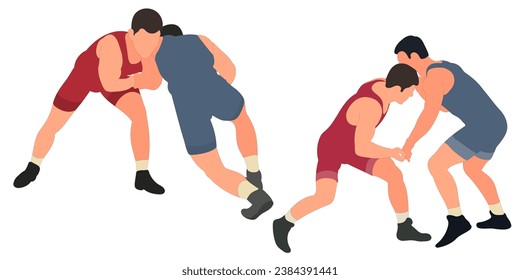 Image of athletes wrestlers in wrestling, fighting. Greco Roman wrestling, fight, combating, struggle, grappling, duel, mixed martial art, sportsmanship