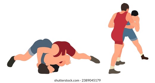 Image of athletes wrestlers in wrestling, fighting. Greco Roman wrestling, fight, combating, struggle, grappling, duel, mixed martial art, sportsmanship