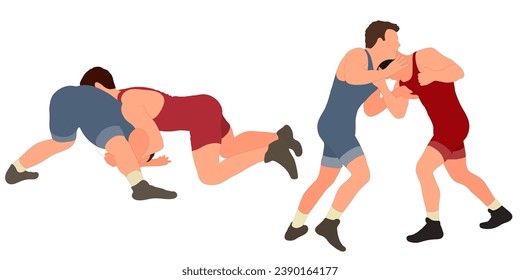 Image of athletes wrestlers in wrestling, fighting. Greco Roman wrestling, fight, combating, struggle, grappling, duel, mixed martial art, sportsmanship