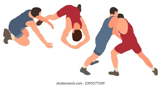 Image of athletes wrestlers in wrestling, fighting. Greco Roman wrestling, fight, combating, struggle, grappling, duel, mixed martial art, sportsmanship