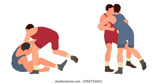 Image of athletes wrestlers in wrestling, fighting. Greco Roman wrestling, fight, combating, struggle, grappling, duel, mixed martial art, sportsmanship