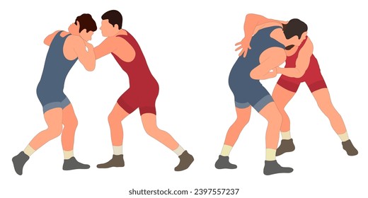 Image of athletes wrestlers in wrestling, fighting. Greco Roman wrestling, fight, combating, struggle, grappling, duel, mixed martial art, sportsmanship