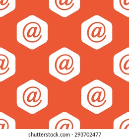Image of at-sign in white hexagon, repeated on orange background