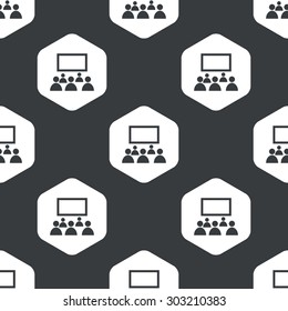 Image of audience in front of screen in hexagon, repeated on black