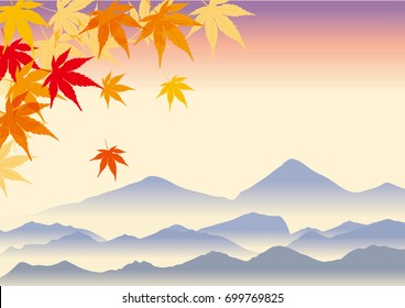 An image of autumn, illustration of Momiji (maple), illustration of nature, background illustration, background image, landscape of mountains, autumn landscape, Japanese style