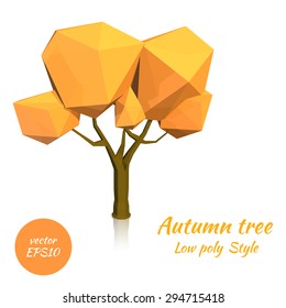 Image of autumn tree in low poly style on a white background. Vector illustration