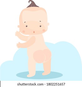 an image of a baby with irritation and redness on the bottom from poor hygiene and a dirty diaper.
stock isolated illustration on white background for printing on postcards,websites,shop advertiseme