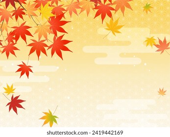 Image background of autumn leaves and Japanese pattern
​