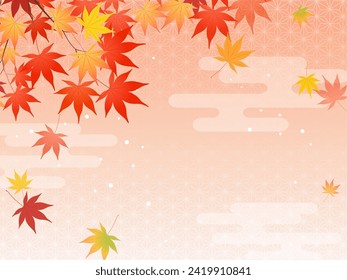 Image background of autumn leaves and Japanese pattern