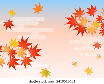 Image background of autumn leaves and sunrise