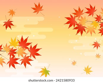 Image background of autumn leaves and sunset