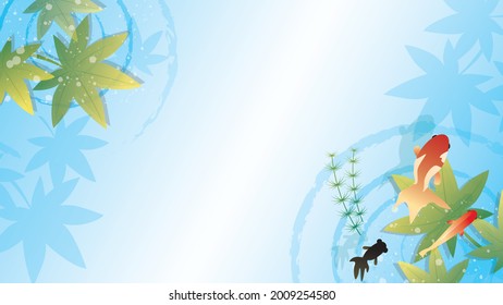 Fondo de la imagen del río de verano japonés, pez dorado y arce
