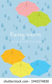 Image background material of the rainy season expressed with colorful umbrellas and rain