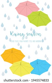 Image background material of the rainy season expressed with colorful umbrellas and rain