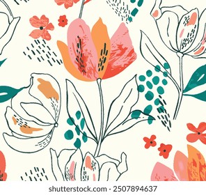 The image is a background pattern with a drawing of flowers. It is an illustration created in a child art style, resembling a painting or a sketch.