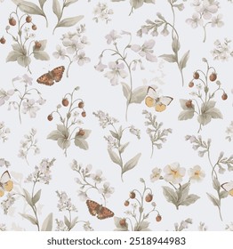 The image is a background pattern featuring butterflies and flowers. It includes elements such as moths, butterflies, flowers, insects, invertebrates, and fabric.