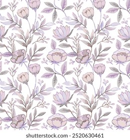 The image is a background pattern featuring a drawing of lilac flowers on fabric.