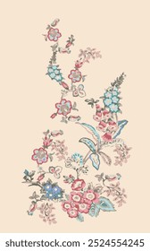 The image is a background pattern featuring drawings of flowers and embroidery. It is an illustration showcasing a decorative and intricate design.