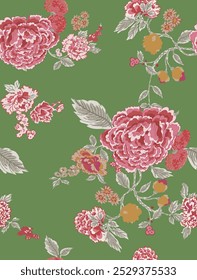 The image is a background pattern featuring a fabric with a rose motif. The pattern consists of repetitive flower designs.