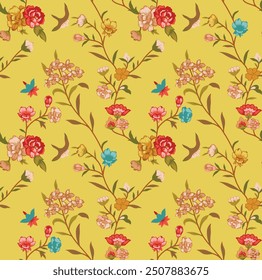 The image is a background pattern featuring floral motifs commonly found on clothing, fabric, and wrapping paper.