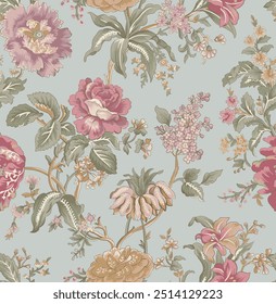 The image is a background pattern featuring a floral motif with embroidery. It can be used for clothing, fabric, or wrapping paper designs.