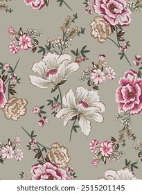 The image is a background pattern featuring a floral design with rose motifs in pink color. The pattern includes petals and is suitable for fabric or embroidery projects.