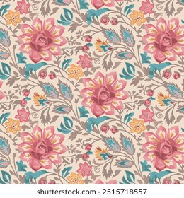 The image is a background pattern featuring floral motifs commonly found on clothing, fabric, and wrapping paper. It can also be used as a wallpaper design.