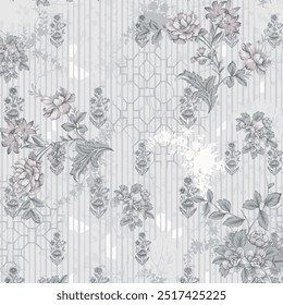 The image is a background pattern featuring floral motifs commonly found in clothing embroidery and fabric designs.